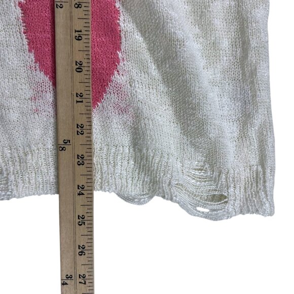 Blakeley Lightweight Loose Knit Sweater With Pink Hearts Distressed Hemline XL - Picture 8 of 10